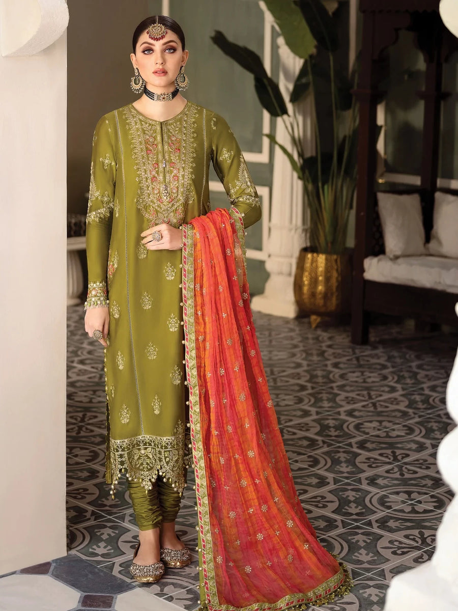 Maria.B Sateen Unstitched Winter Cotton Satin 3Pc Suit D-07