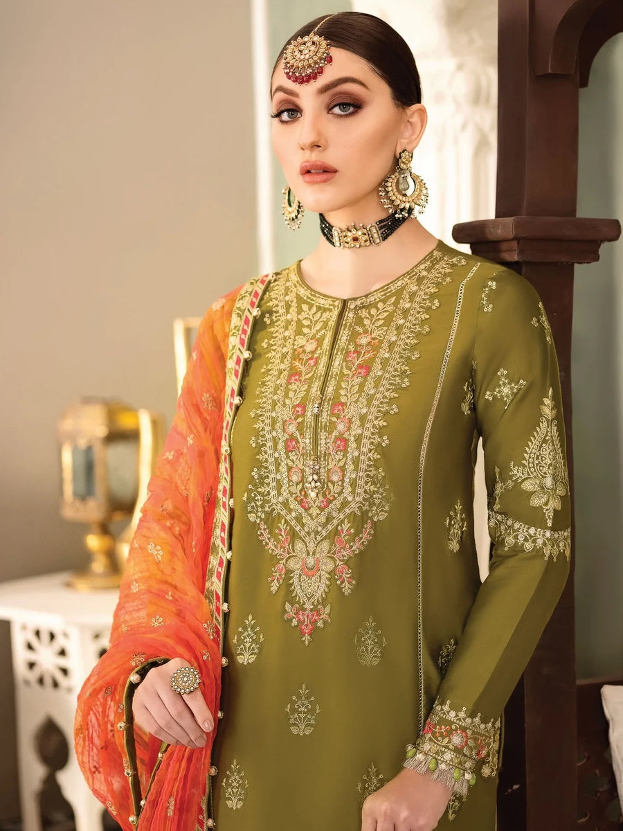 Maria.B Sateen Unstitched Winter Cotton Satin 3Pc Suit D-07
