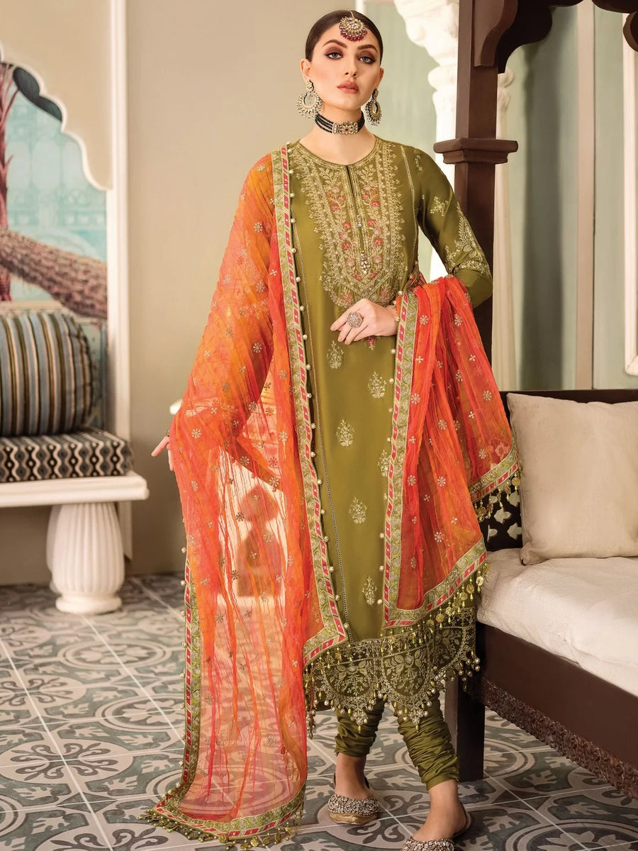 Maria.B Sateen Unstitched Winter Cotton Satin 3Pc Suit D-07