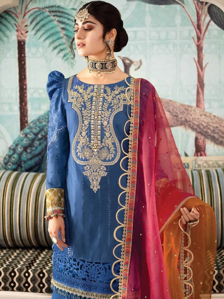 Maria.B Sateen Unstitched Winter Cotton Satin 3Pc Suit D-08