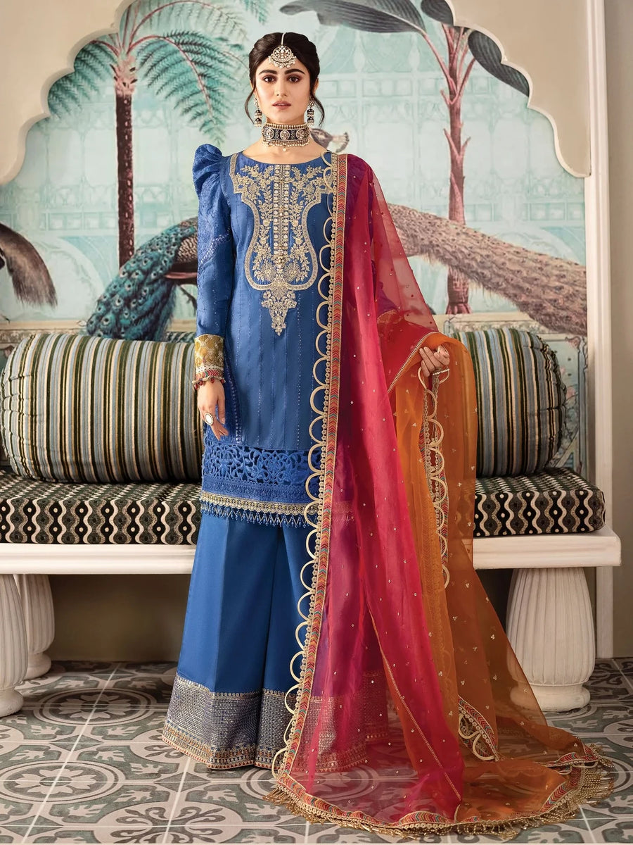 Maria.B Sateen Unstitched Winter Cotton Satin 3Pc Suit D-08