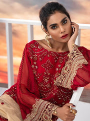 Akbar Aslam Luxury Chiffon Collection 2020 3pc Suit AAW-01 MAROON BLISS - FaisalFabrics.pk