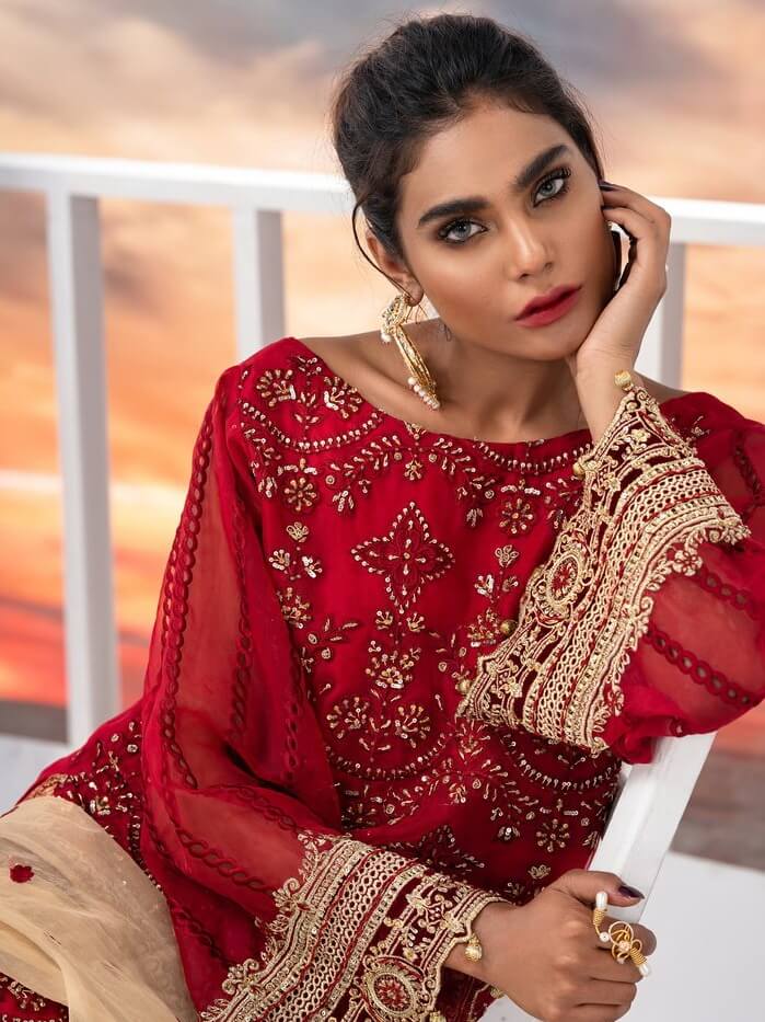 Akbar Aslam Luxury Chiffon Collection 2020 3pc Suit AAW-01 MAROON BLISS - FaisalFabrics.pk