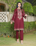 HemStitch Casual Pret Embroidered Maroon Khaddar 2Pc Suit IMC00105