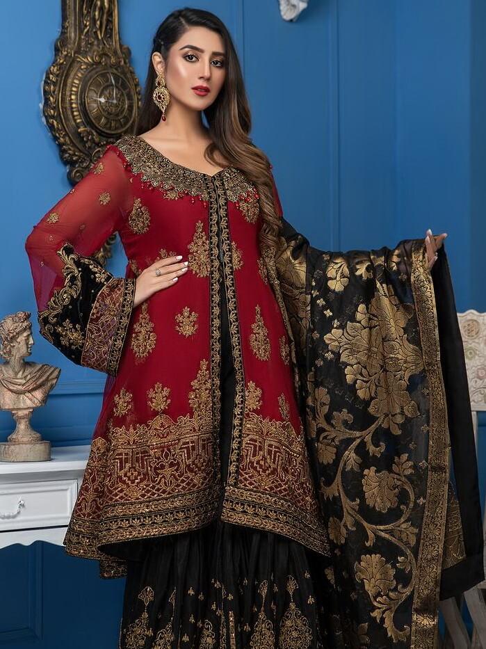 Akbar Aslam Luxury Chiffon Collection 2020 3pc Suit AAC-1103 MAROON ORIOLE - FaisalFabrics.pk