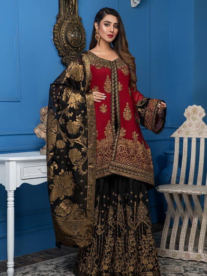 Akbar Aslam Luxury Chiffon Collection 2020 3pc Suit AAC-1103 MAROON ORIOLE - FaisalFabrics.pk