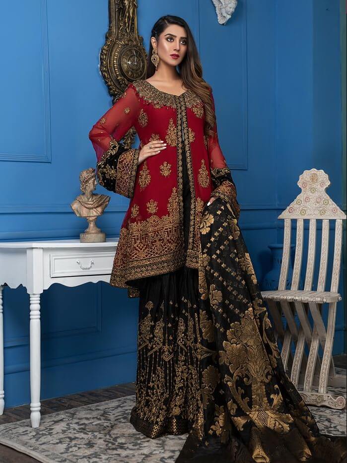 Akbar Aslam Luxury Chiffon Collection 2020 3pc Suit AAC-1103 MAROON ORIOLE - FaisalFabrics.pk