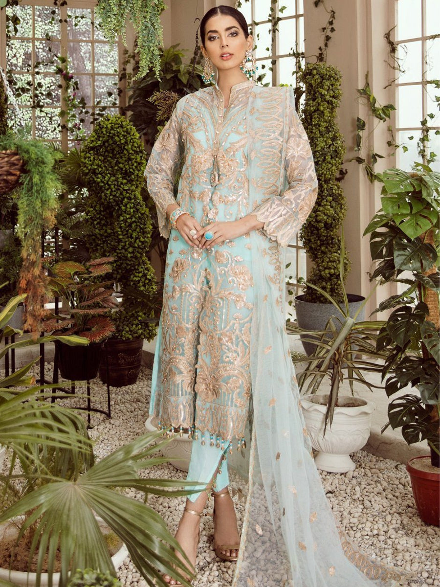 MASHQ Festive Collection Embroidered Organza 3Pc Suit MZ-01 ICY STRIDE - FaisalFabrics.pk