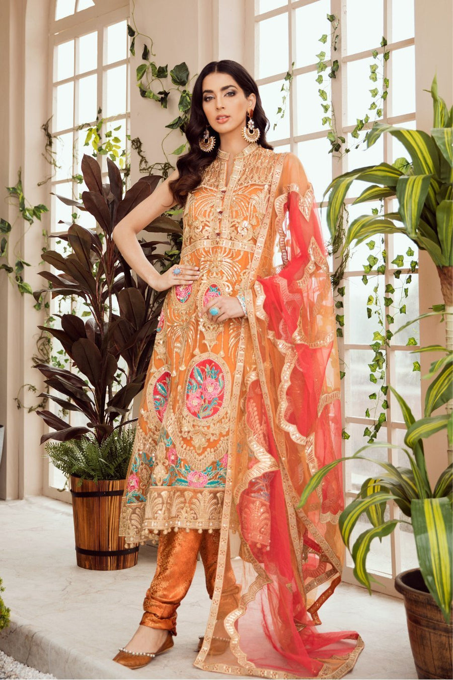 MASHQ Festive Collection Embroidered Net 3Pc Suit MZ-02 CLEMENTINE DIVINE - FaisalFabrics.pk