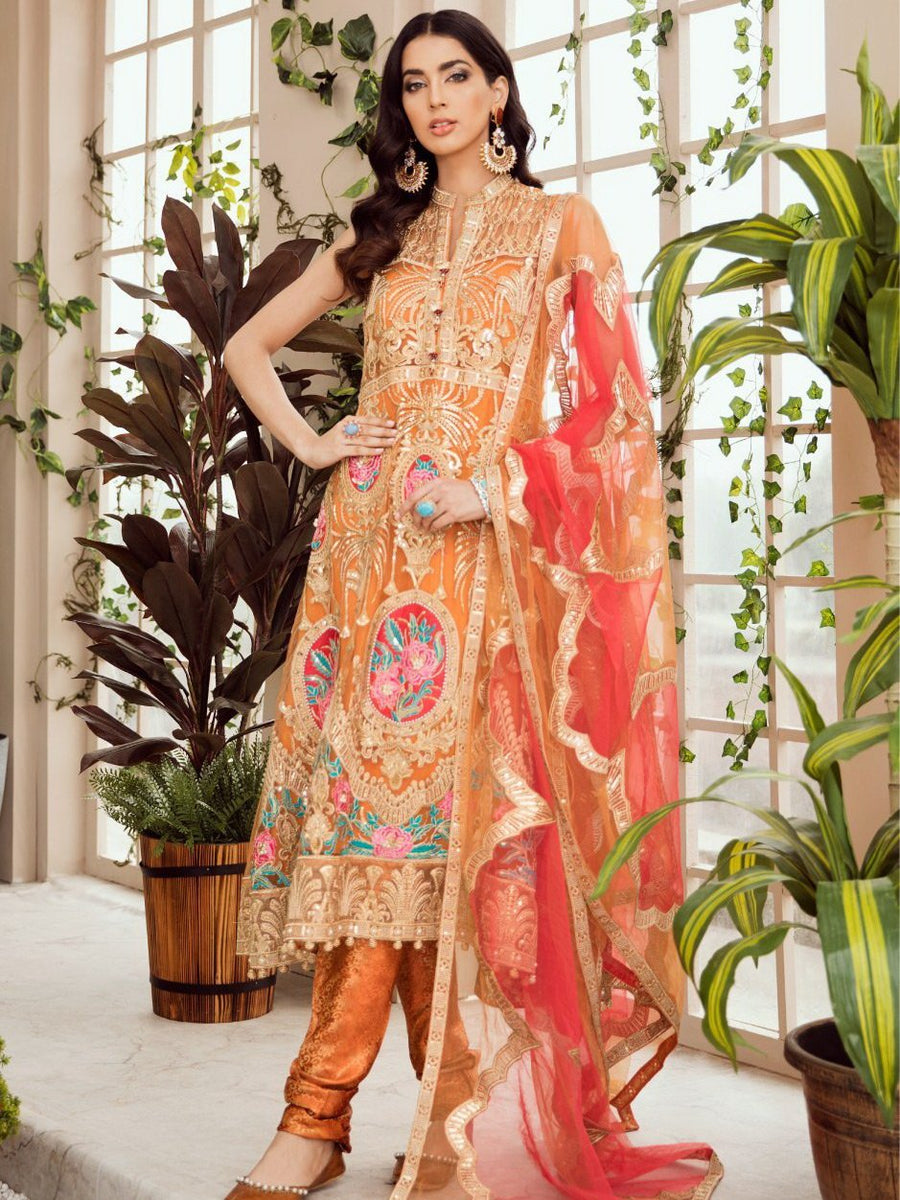 MASHQ Festive Collection Embroidered Net 3Pc Suit MZ-02 CLEMENTINE DIVINE - FaisalFabrics.pk