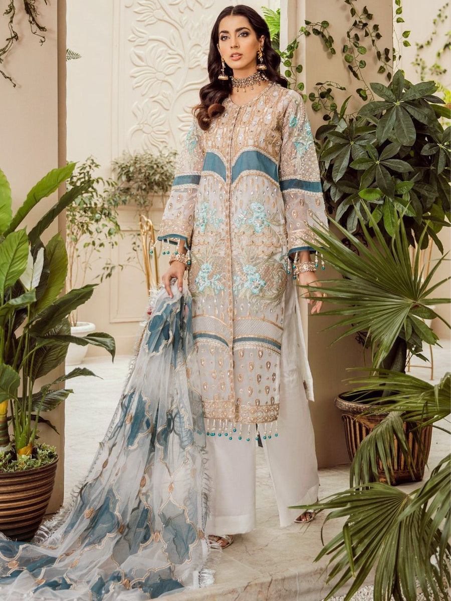 MASHQ Festive Collection Embroidered Organza 3Pc Suit MZ-05 HIGH RISE - FaisalFabrics.pk