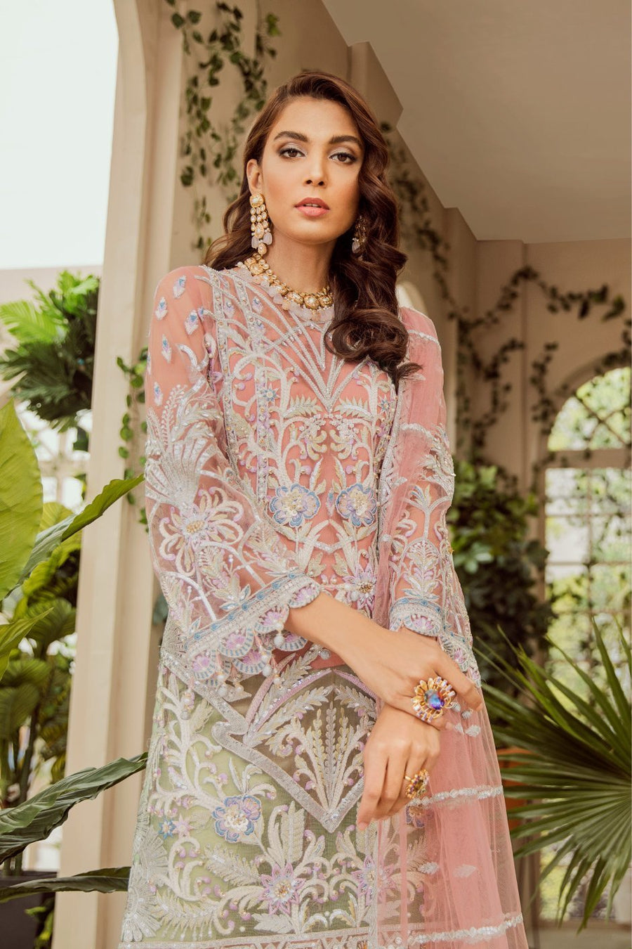 MASHQ Festive Collection Embroidered Net 3Pc Suit MZ-06 SPLENDOR GALA - FaisalFabrics.pk