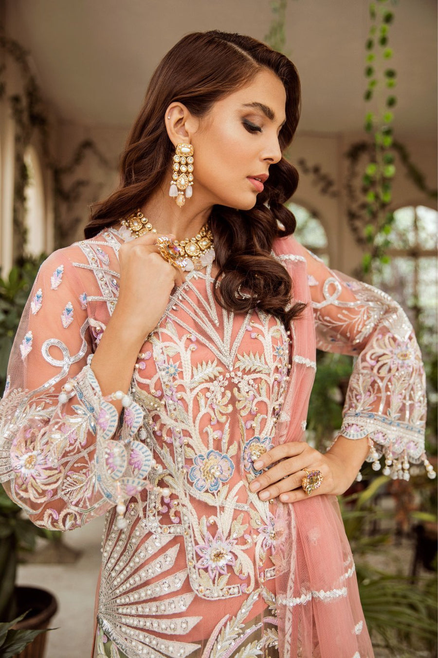 MASHQ Festive Collection Embroidered Net 3Pc Suit MZ-06 SPLENDOR GALA - FaisalFabrics.pk