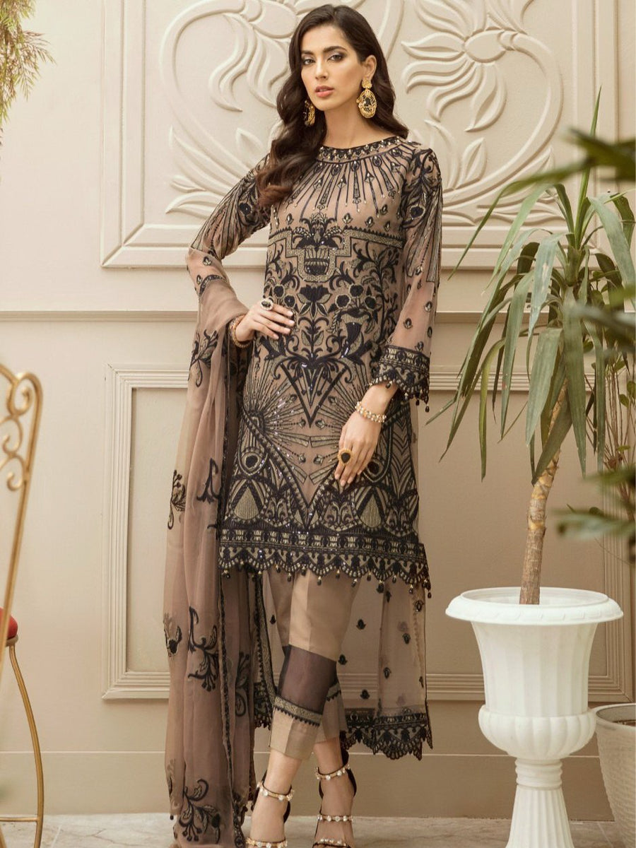 MASHQ Festive Collection Embroidered Chiffon 3Pc Suit MZ-07 MYSTIC MOOD - FaisalFabrics.pk