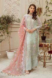 MASHQ Festive Collection Embroidered Organza 3Pc Suit MZ-08 PERIWINKLE HAZE - FaisalFabrics.pk