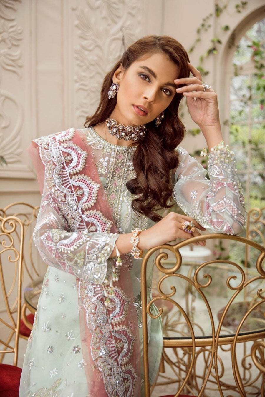MASHQ Festive Collection Embroidered Organza 3Pc Suit MZ-08 PERIWINKLE HAZE - FaisalFabrics.pk