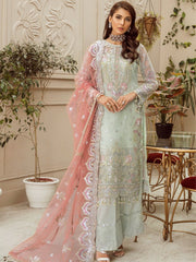 MASHQ Festive Collection Embroidered Organza 3Pc Suit MZ-08 PERIWINKLE HAZE - FaisalFabrics.pk