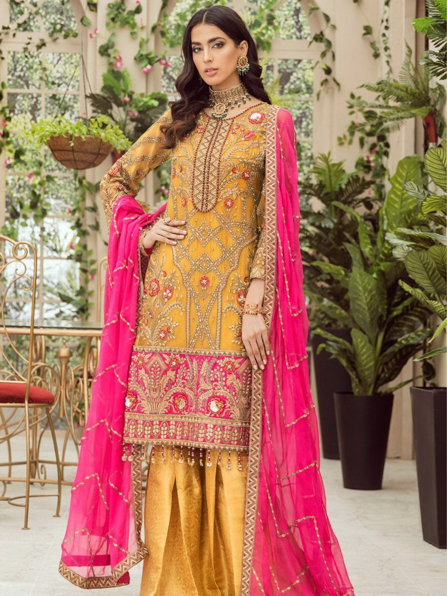 MASHQ Festive Collection Embroidered Chiffon 3Pc Suit MZ-09 FIRE DANCE - FaisalFabrics.pk