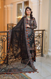 Waresha Rang Reet Unstitched Luxury Formal 3Pc Suit D-03 MIDNIGHT
