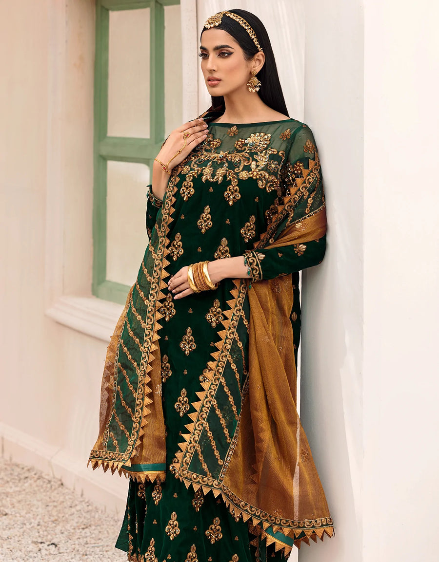 Emaan Adeel Makhmal Unstitched Luxury Velvet 3Pc Suit MK-305 Green
