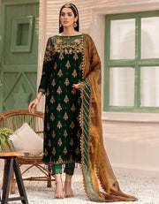 Emaan Adeel Makhmal Unstitched Luxury Velvet 3Pc Suit MK-305 Green