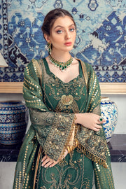 Meeral Luxury Formal Wedding Chiffon Unstitched 3pc Suit ML-04-BOTTLE GREEN - FaisalFabrics.pk