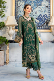 Meeral Luxury Formal Wedding Chiffon Unstitched 3pc Suit ML-04-BOTTLE GREEN - FaisalFabrics.pk