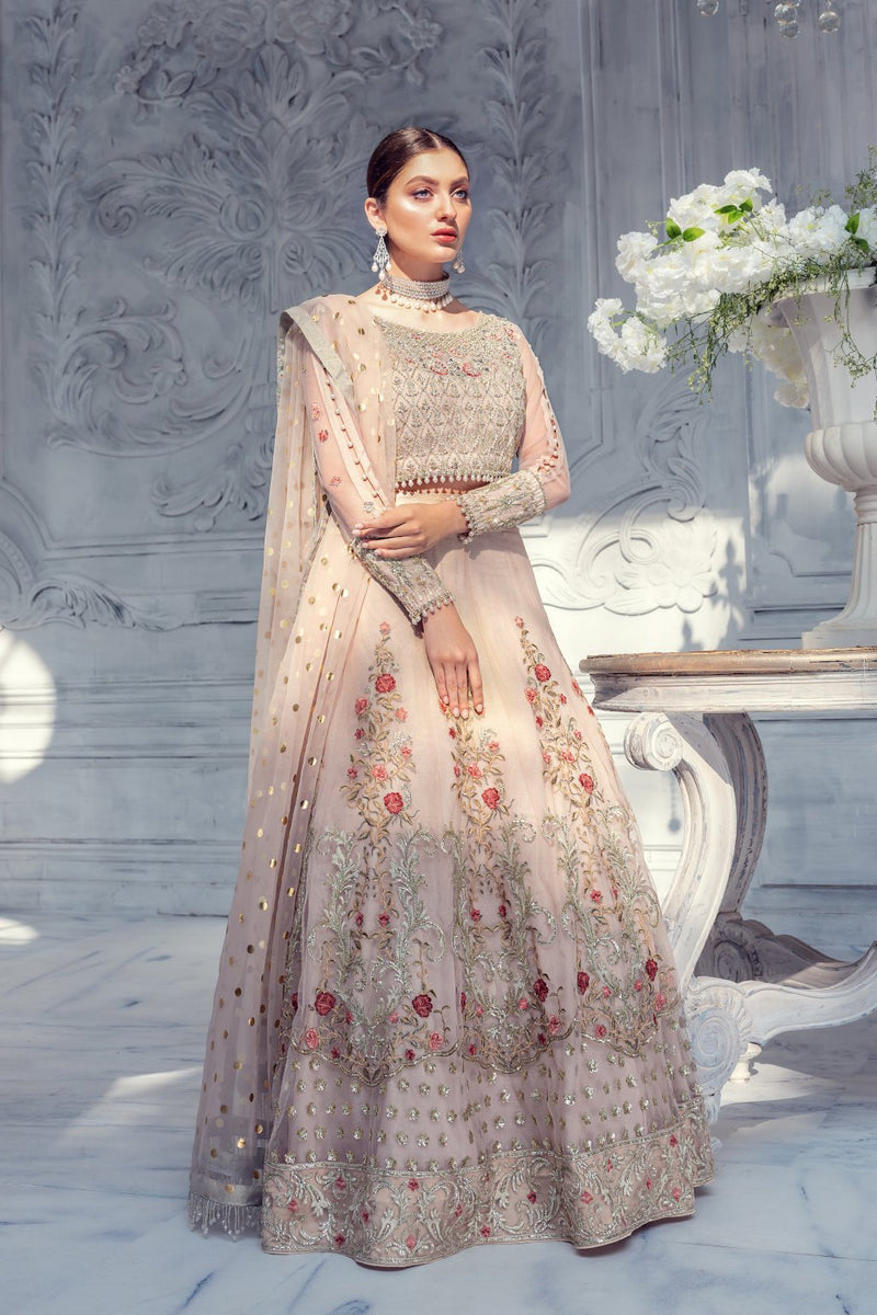Meeral Luxury Formal Wedding Chiffon Unstitched 3pc Suit ML-05-PINK - FaisalFabrics.pk