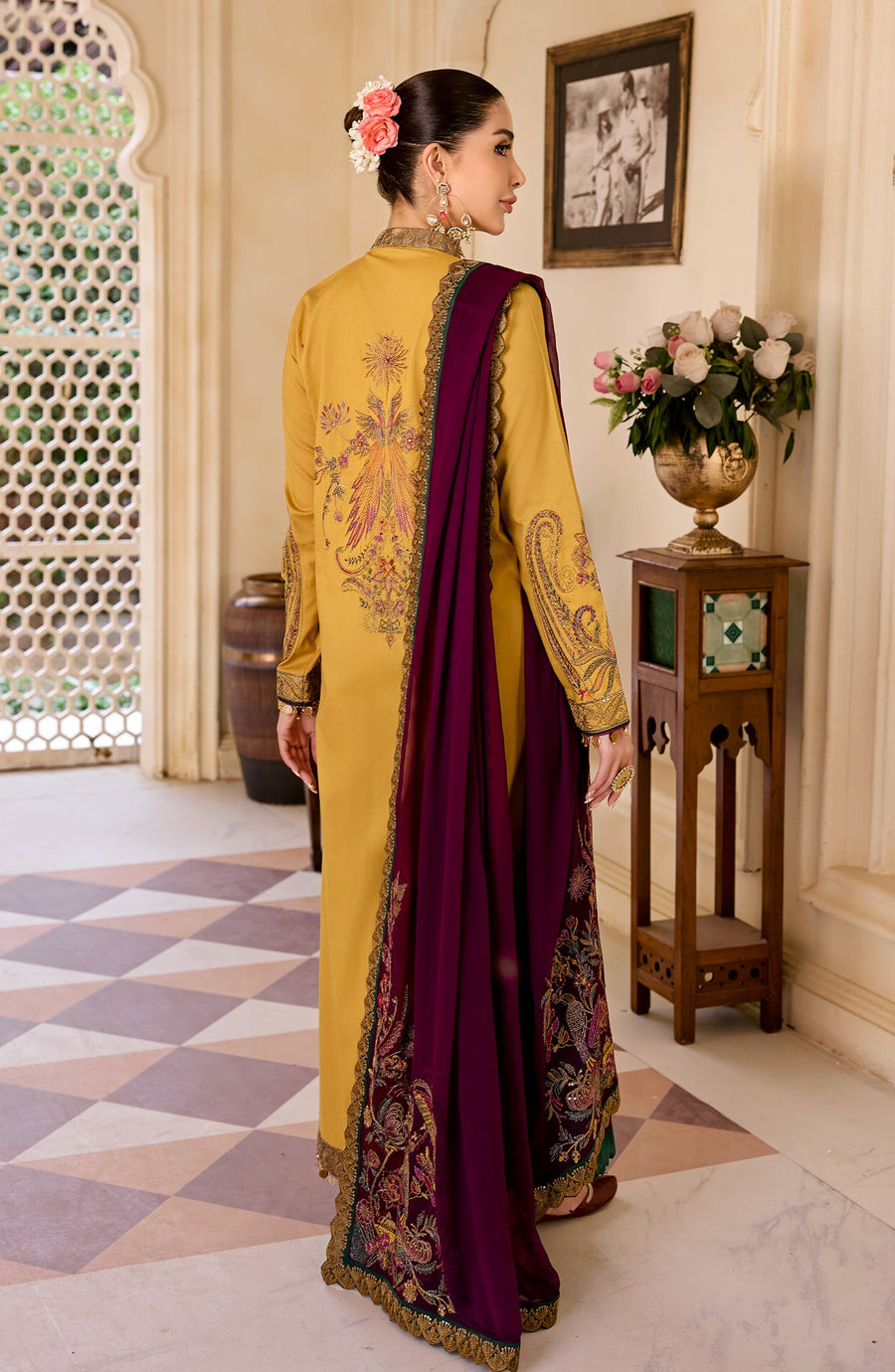 Maryum N Maria Eid e Nobahar Luxury Lawn Unstitched 3Pc Suit - Gold Mine