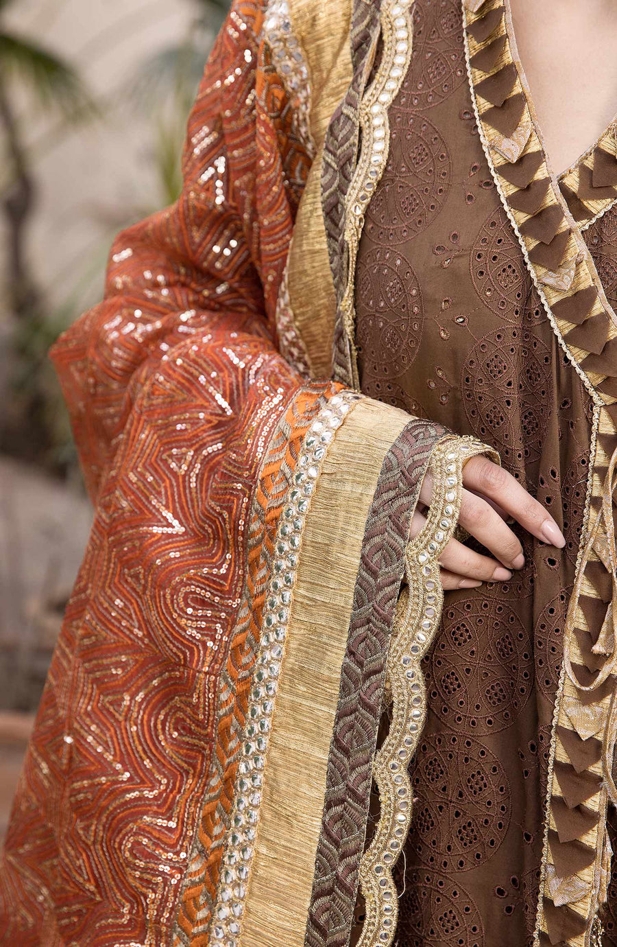 Maryum N Maria Chikankari Ready to Wear 3Pc Suit MLRA-001 Bronze Brown