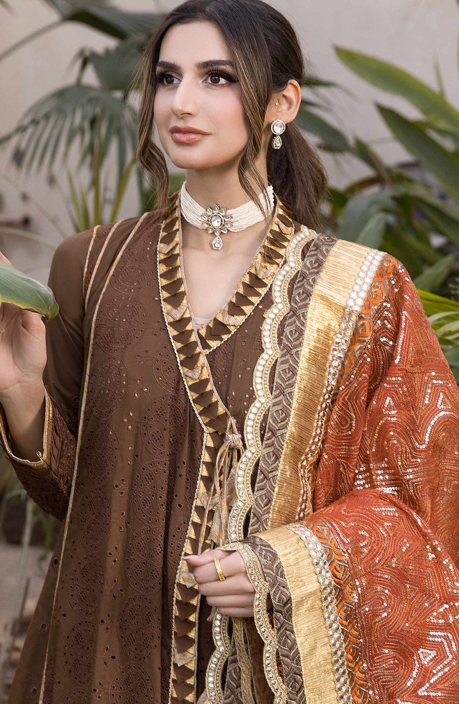 Maryum N Maria Chikankari Ready to Wear 3Pc Suit MLRA-001 Bronze Brown