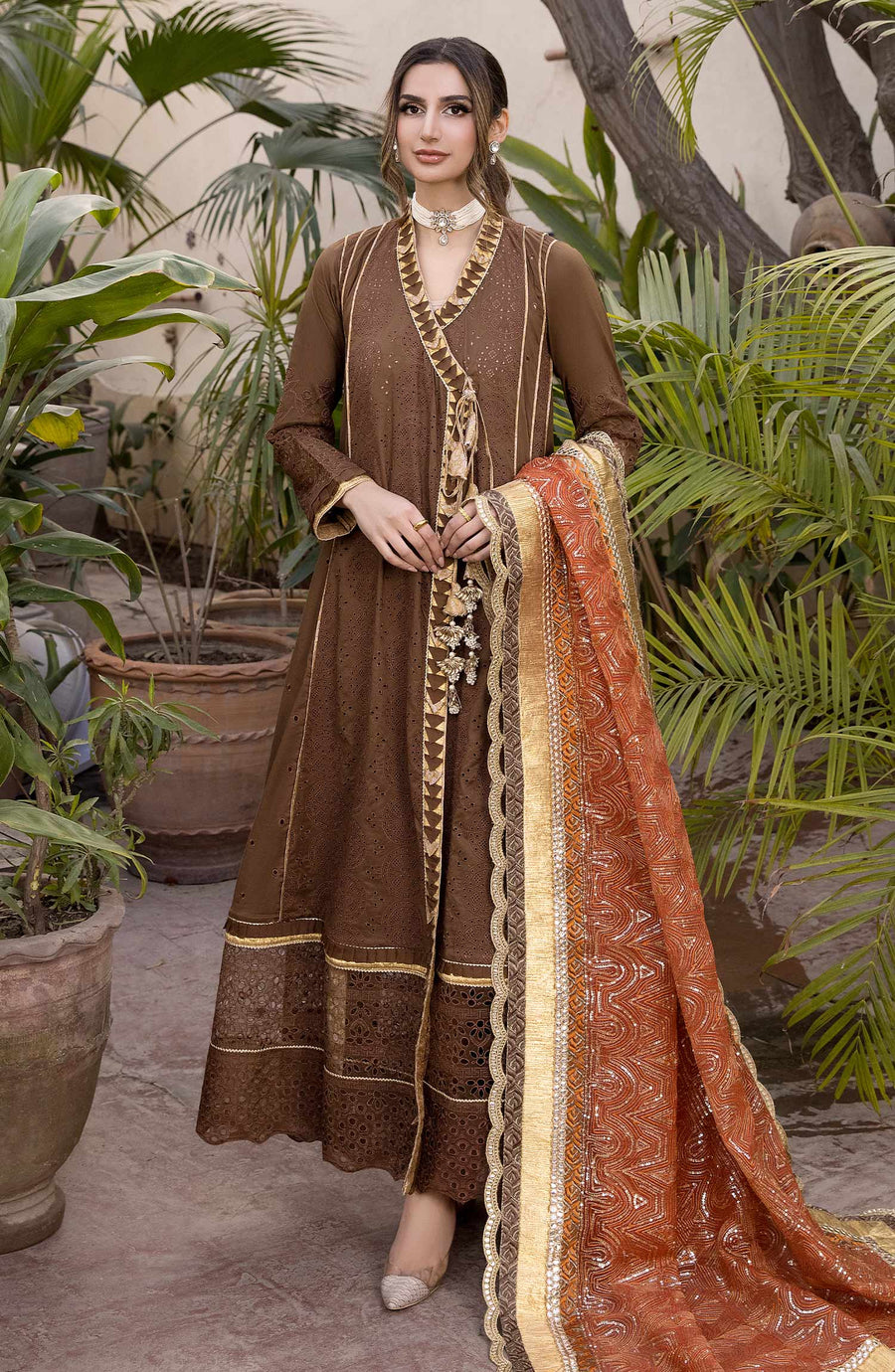 Maryum N Maria Chikankari Ready to Wear 3Pc Suit MLRA-001 Bronze Brown
