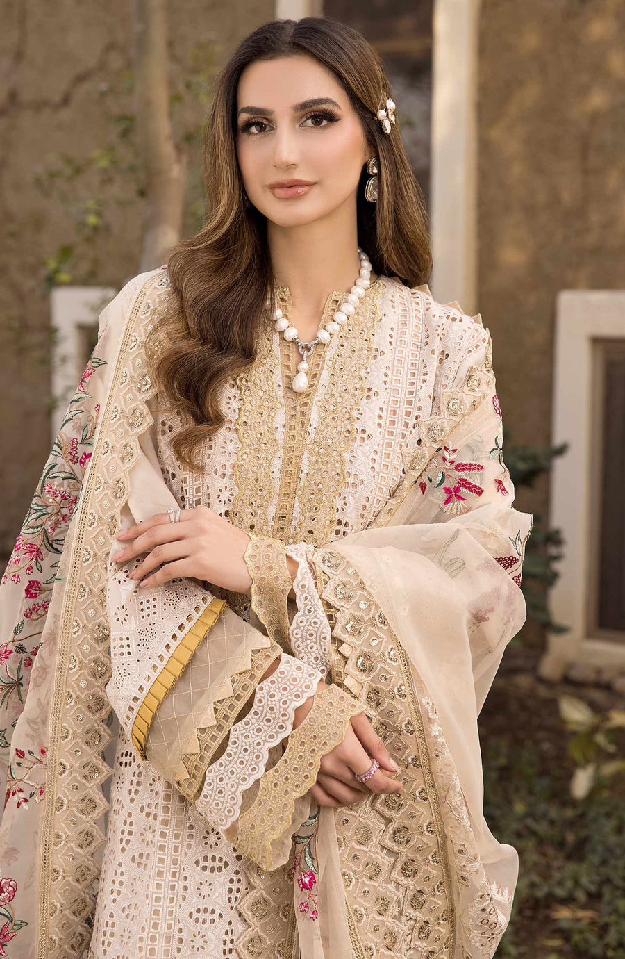 Maryum N Maria Chikankari Ready to Wear 3Pc Suit MLRD-072 Golden Mist