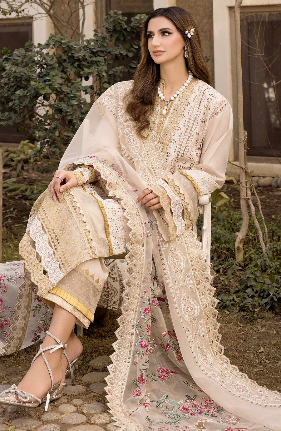 Maryum N Maria Chikankari Ready to Wear 3Pc Suit MLRD-072 Golden Mist