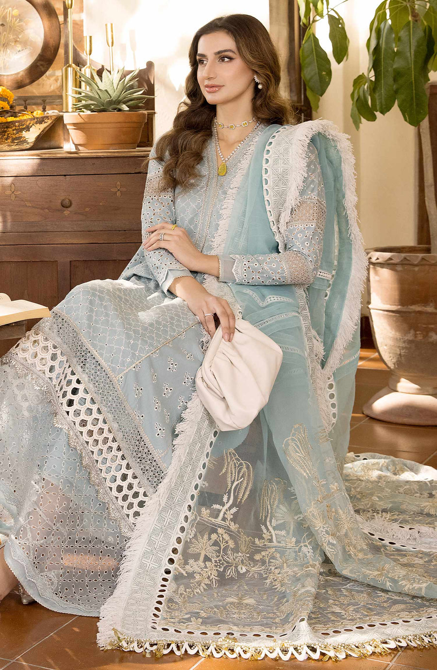 Maryum N Maria Chikankari Ready to Wear 3Pc Suit MLRD-073 Iced Aqua