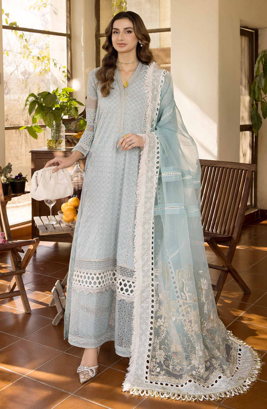 Maryum N Maria Chikankari Ready to Wear 3Pc Suit MLRD-073 Iced Aqua