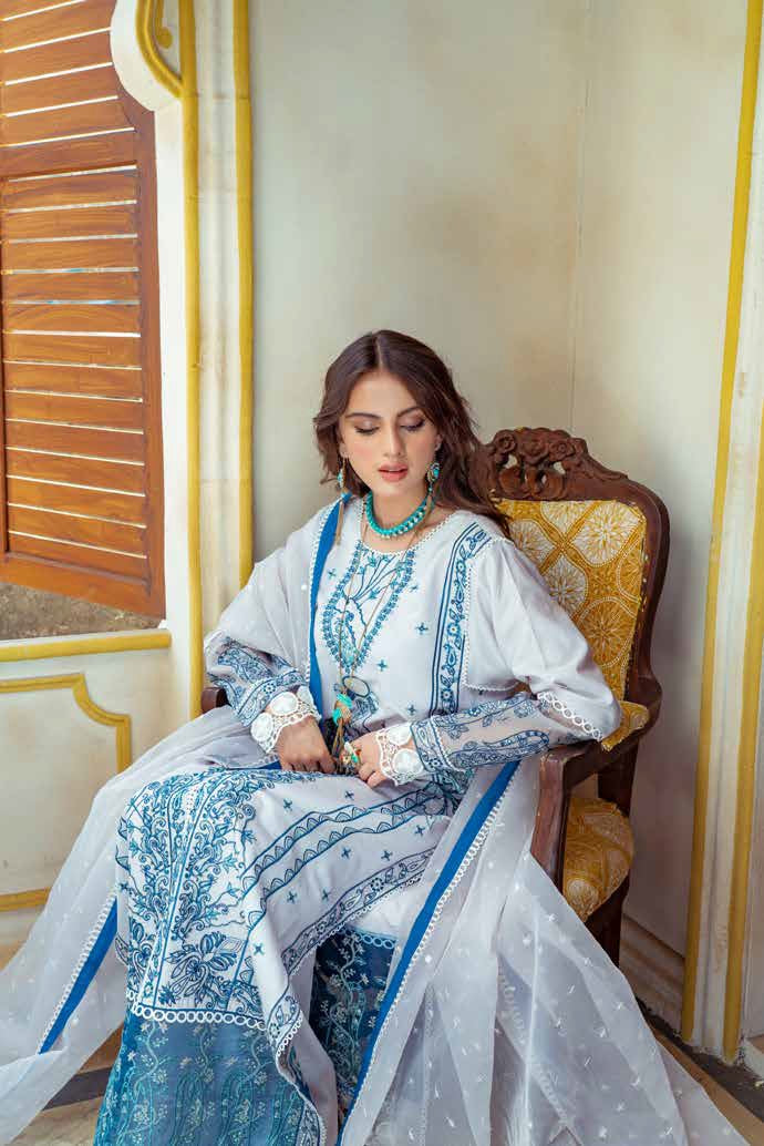 Maryum & Maria Luxury Pret Eid Edit 3pc Suit MLRD-064 Barley Blue