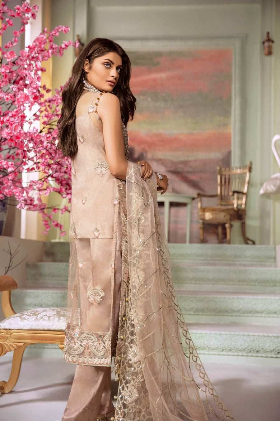 Maryum N Maria Luxury Chiffon Collection 2020 MMC-08 PEACH FLINCH - FaisalFabrics.pk