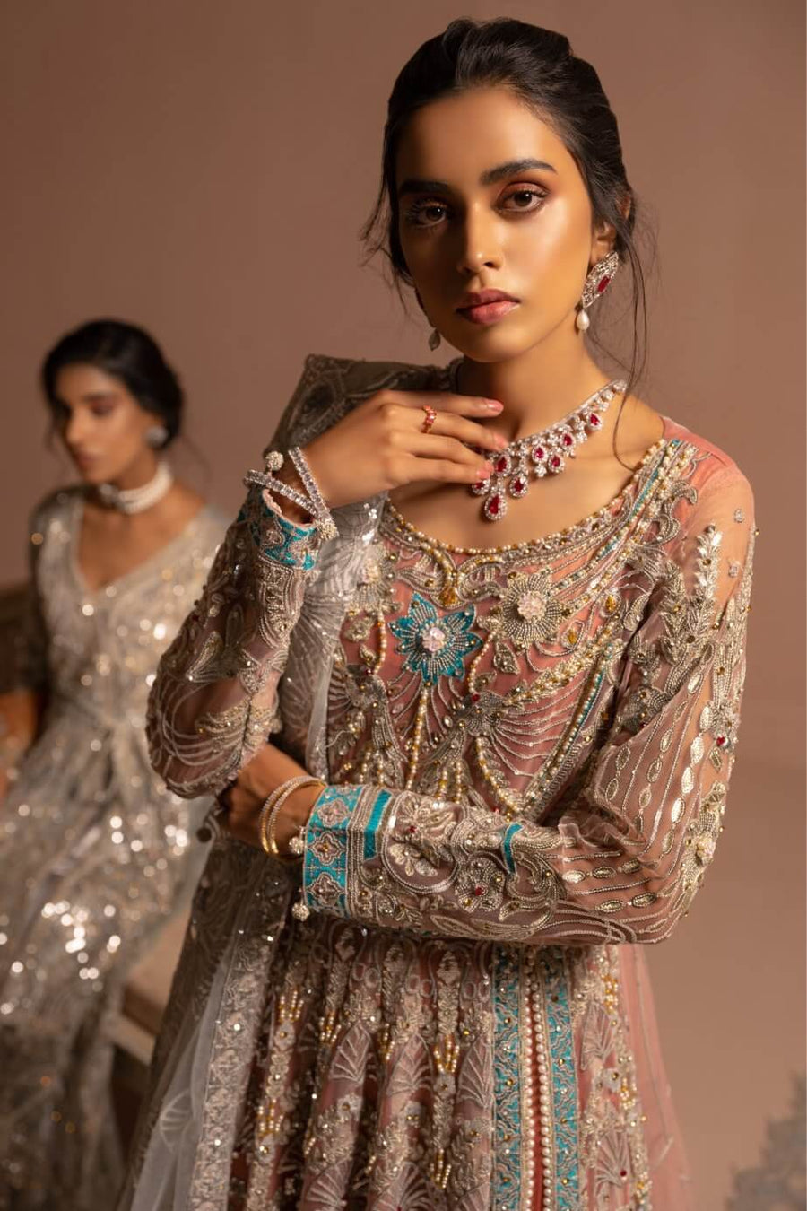 Maryum N Maria Bridal Designer Hand Made Embroidered Suit E-04 Myjest Pearls - FaisalFabrics.pk