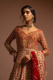 Maryum N Maria Bridal Designer Hand Made Embroidered Suit E-01 Red Gold - FaisalFabrics.pk