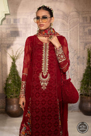 Maria.B Unstitched Chiffon 3Pc Suit MPC-22-201-Ruby Red