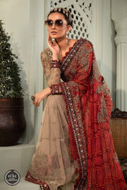 Maria.B Unstitched Chiffon Saree MPC-22-202-Coffee and Maroon