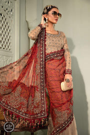Maria.B Unstitched Chiffon Saree MPC-22-202-Coffee and Maroon