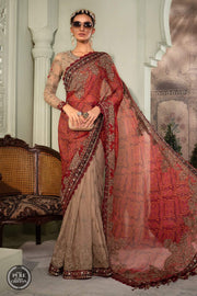 Maria.B Unstitched Chiffon Saree MPC-22-202-Coffee and Maroon