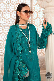Maria.B Unstitched Chiffon 3Pc Suit MPC-22-203-Deep and Sea Green