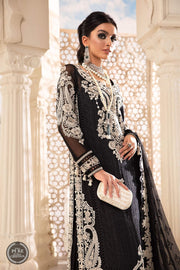 Maria.B Unstitched Chiffon 3Pc Suit MPC-22-204-Black and White