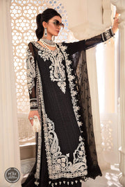 Maria.B Unstitched Chiffon 3Pc Suit MPC-22-204-Black and White
