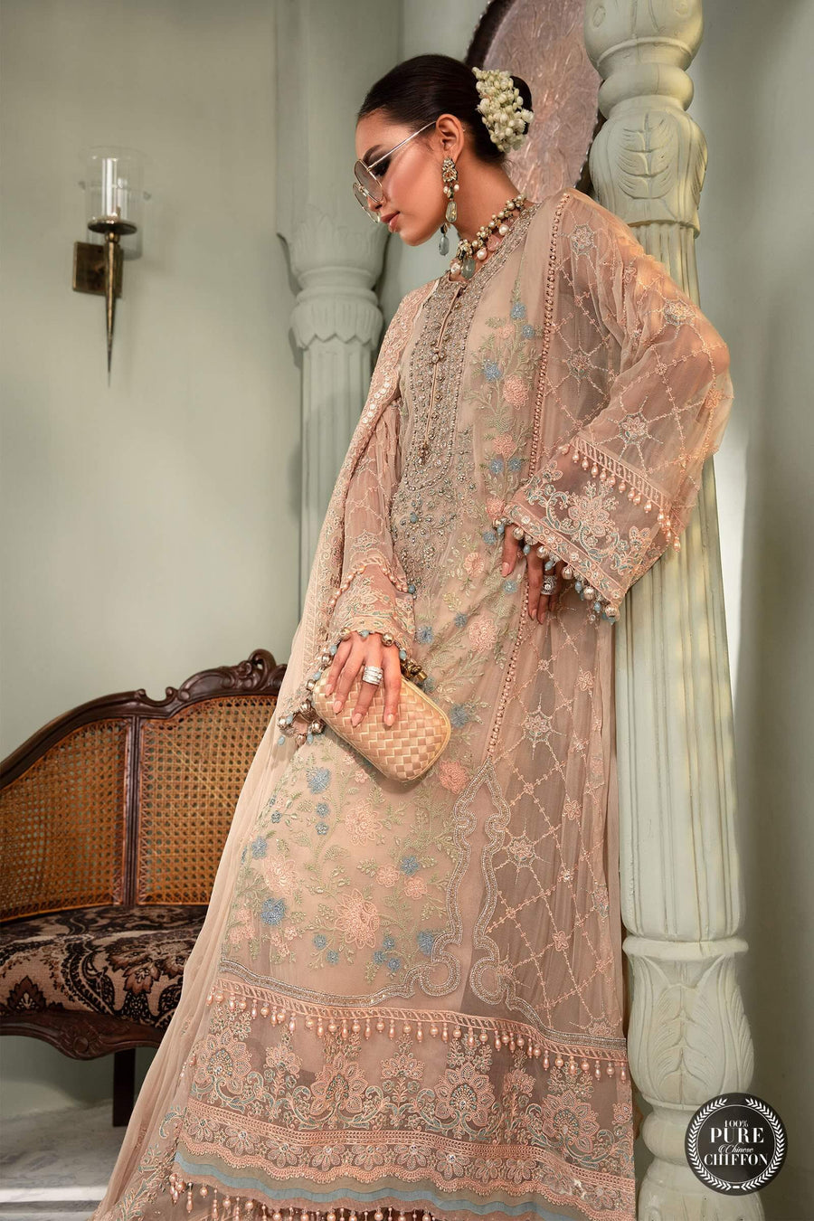Maria.B Unstitched Chiffon 3Pc Suit MPC-22-206-Nude Pink