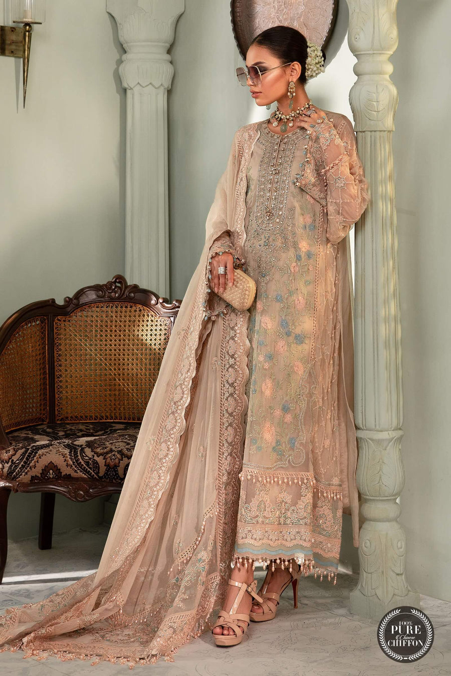 Maria.B Unstitched Chiffon 3Pc Suit MPC-22-206-Nude Pink