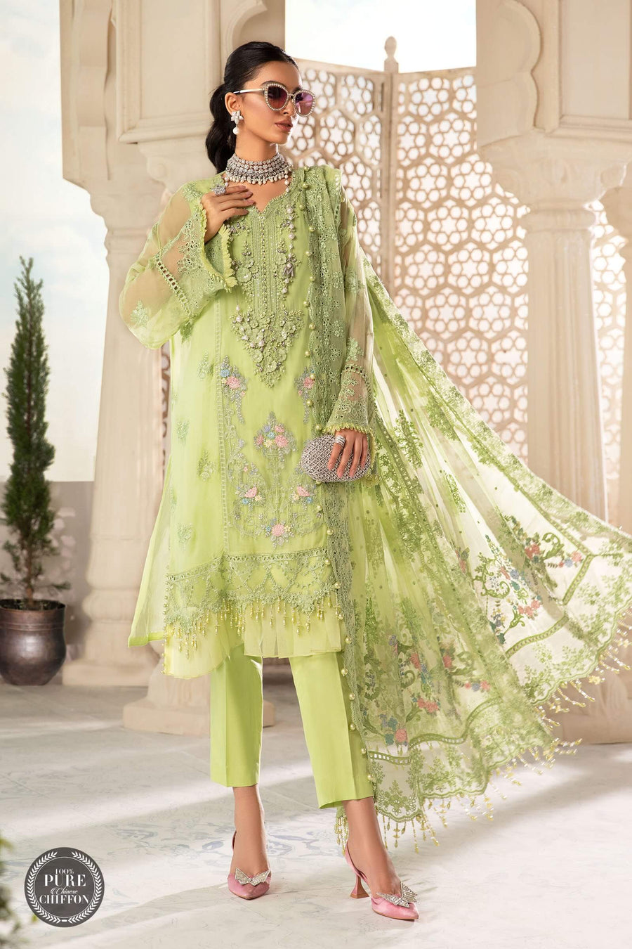 Maria.B Unstitched Chiffon 3Pc Suit MPC-22-207-Lime Green
